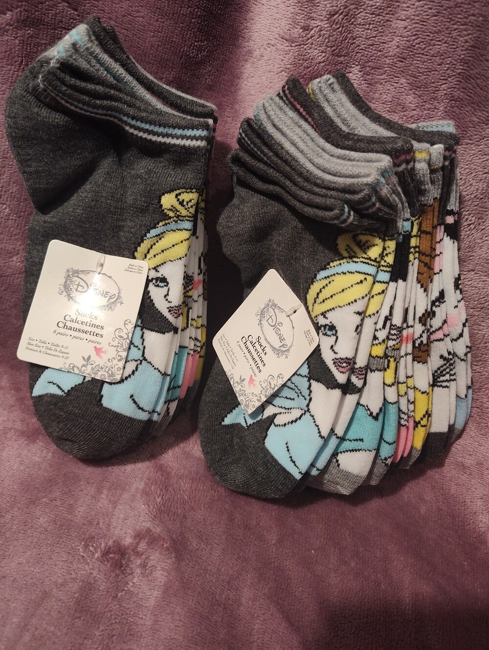 Disney Women's Low-Cut Athletic Socks - Gray with Yellow, Blue, Pink Accents